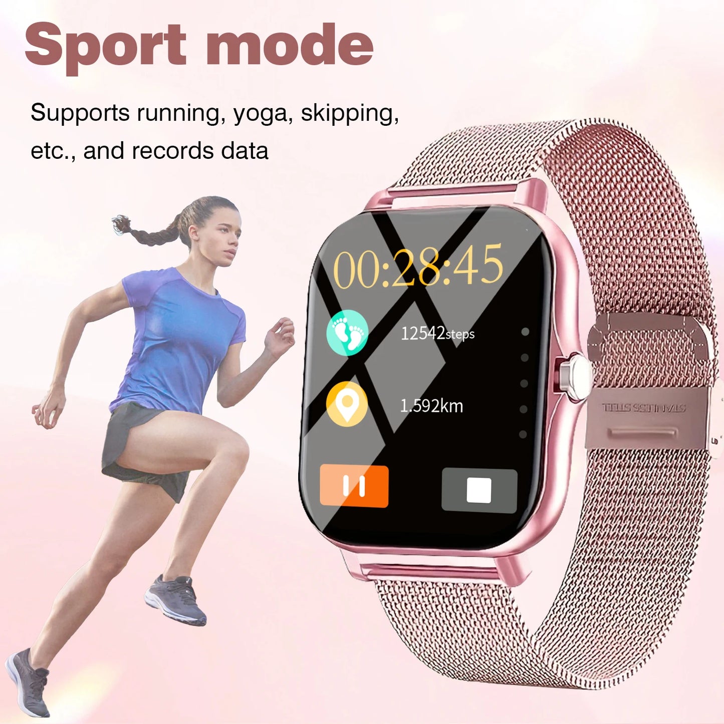 Sports smart watch, sports monitoring, wireless calls, message reminders, unisex, suitable for Android and iPhone