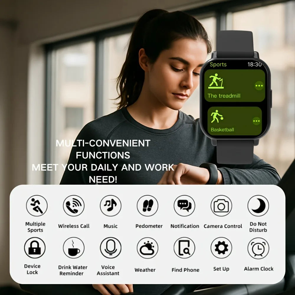 2025 Smart Watch for Men Women Square HD Screen: Wireless Calling with Dial Pad, Frequent Contacts Message Reminder