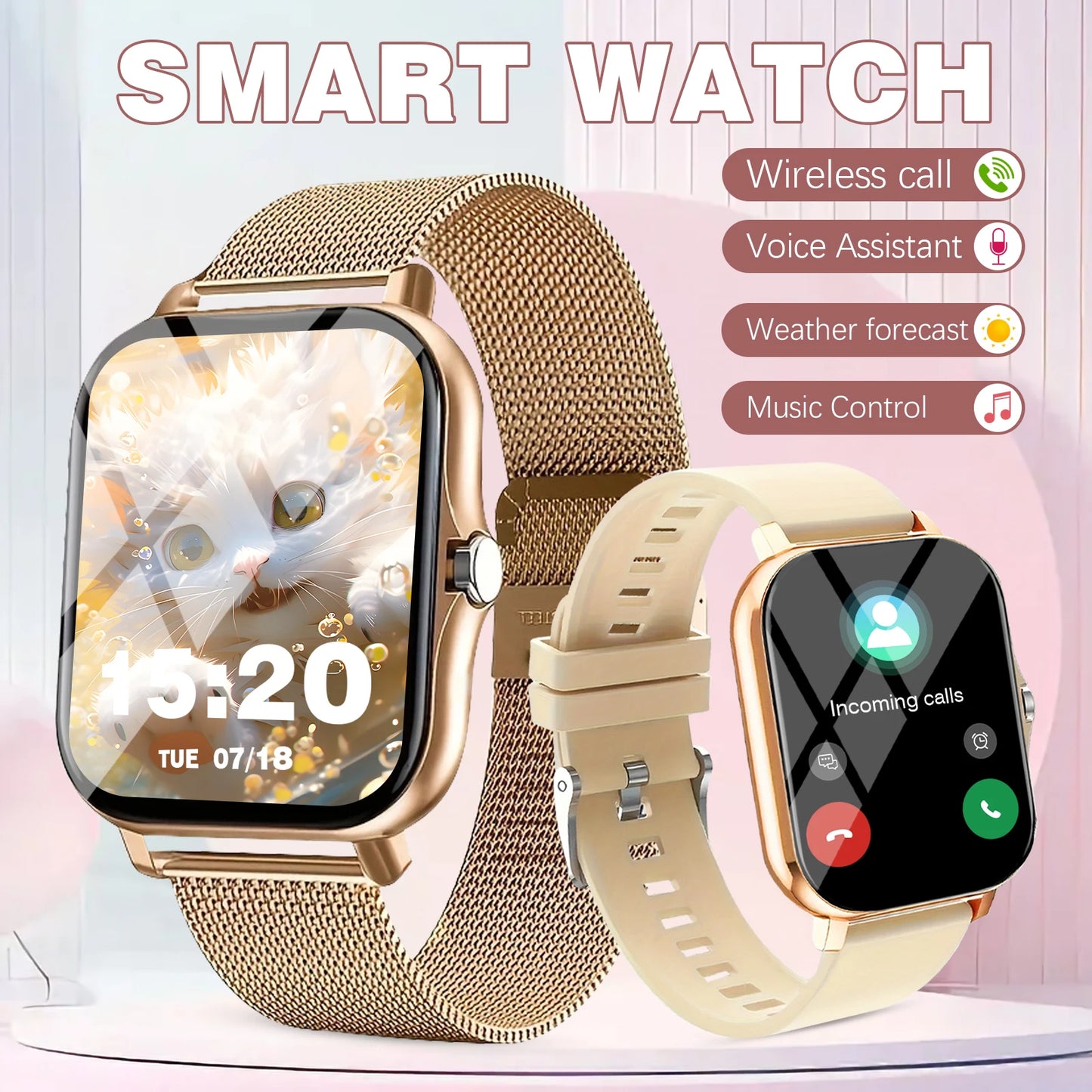Sports smart watch, sports monitoring, wireless calls, message reminders, unisex, suitable for Android and iPhone