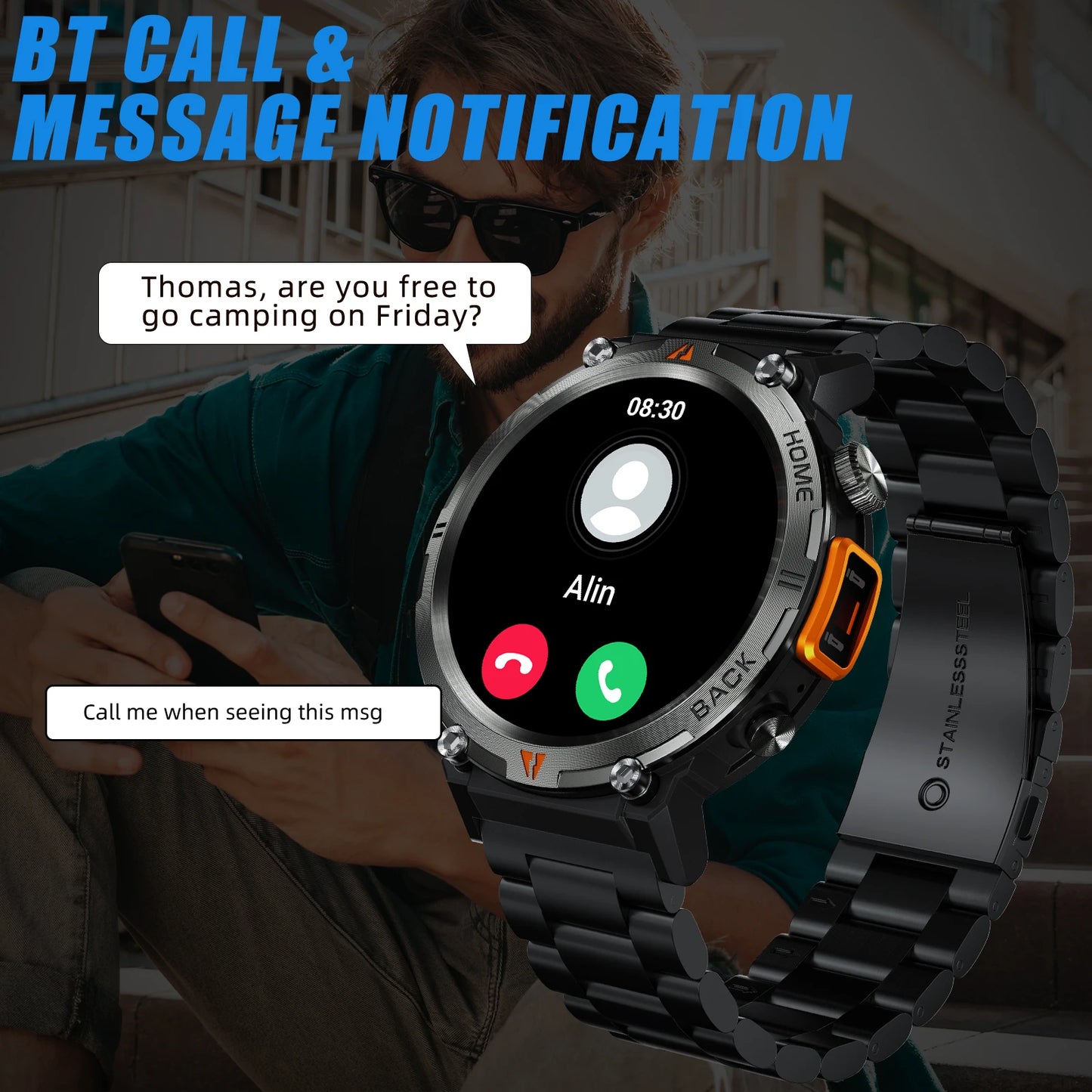 LaNikar 2025 KE3 Bluetooth Call Smart Watch Men Full Touch Screen Health Monitor With  steel ring Men SmartWatch For IOS Android