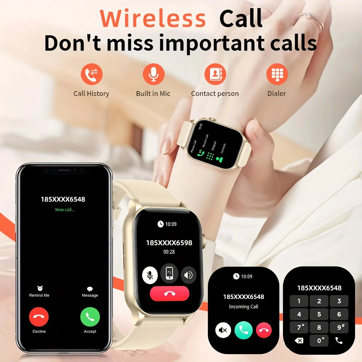 SENBONO Women Smart Watch Alway on Display AMOLED Screen Bluetooth Call Waterproof 100+ Sport Mode DIY Dial Smartwatch for Women
