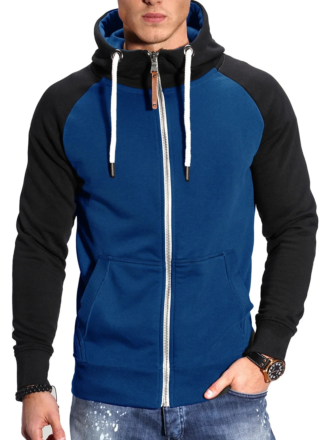 Men Hoodies Long Sleeve Sweatshirt Zipper Design Hooded Sweatshirt for Men Clothing Sportswear Slim Fit Casual Jacket