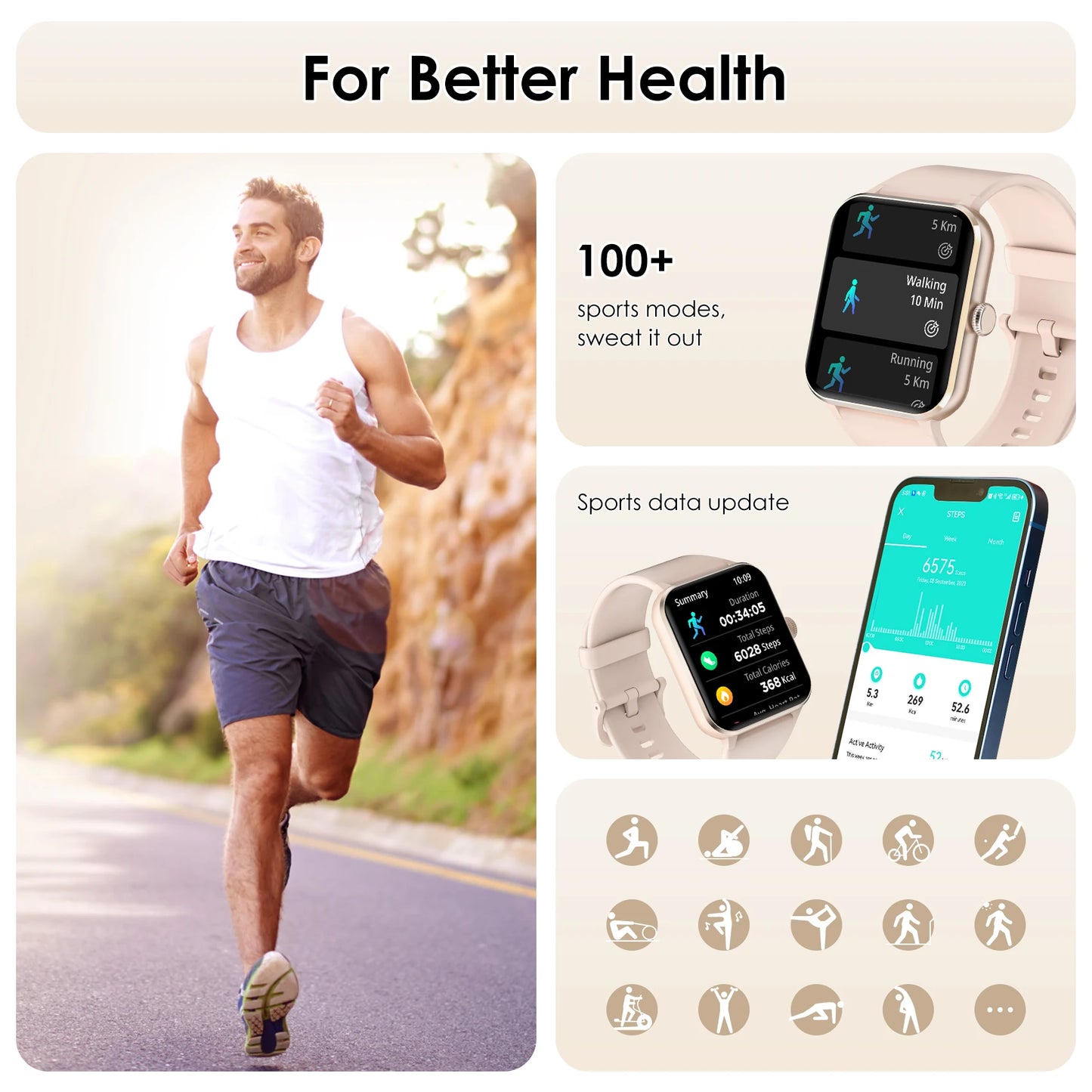 Blackview Waterproof R50 Smart Watch 1.85'' HD Screen Calls SpO2 Heart Rate Monitor Men Women Smartwatch with 100 Workout Modes