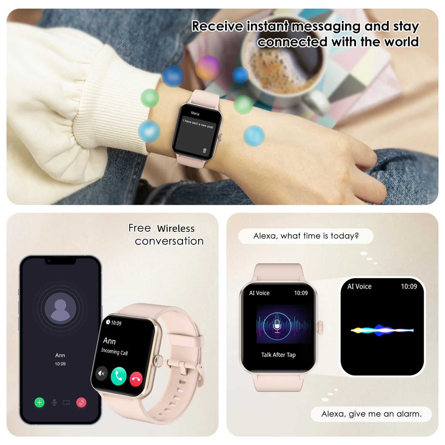 Blackview Waterproof R50 Smart Watch 1.85'' HD Screen Calls SpO2 Heart Rate Monitor Men Women Smartwatch with 100 Workout Modes