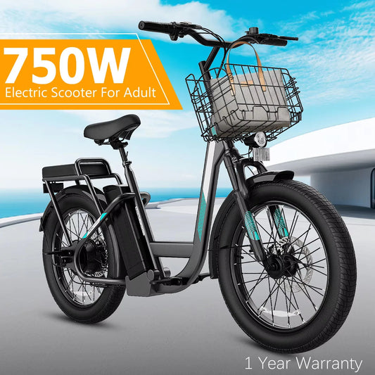 CAROMA Electric Scooter, 48V Removable Battery E-Bike, Up to 30Miles, 500/800/1200W Motor, 20" Fat Tire, UL2272,1 Year Warranty