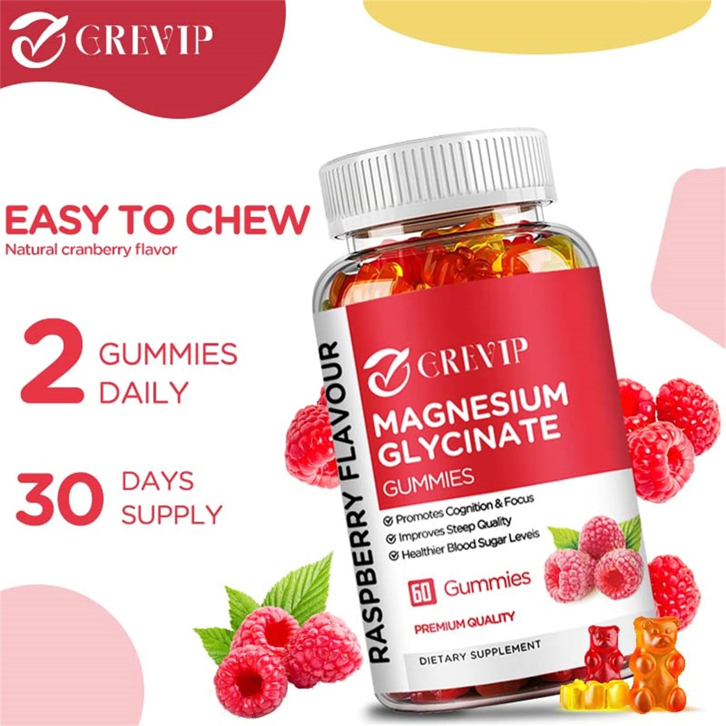 Magnesium Glycinate Gummies - Reduce Stress, Promote Sleep, Support Joint, Bone, Muscle Health, Enhance Memory - 60 Gummies