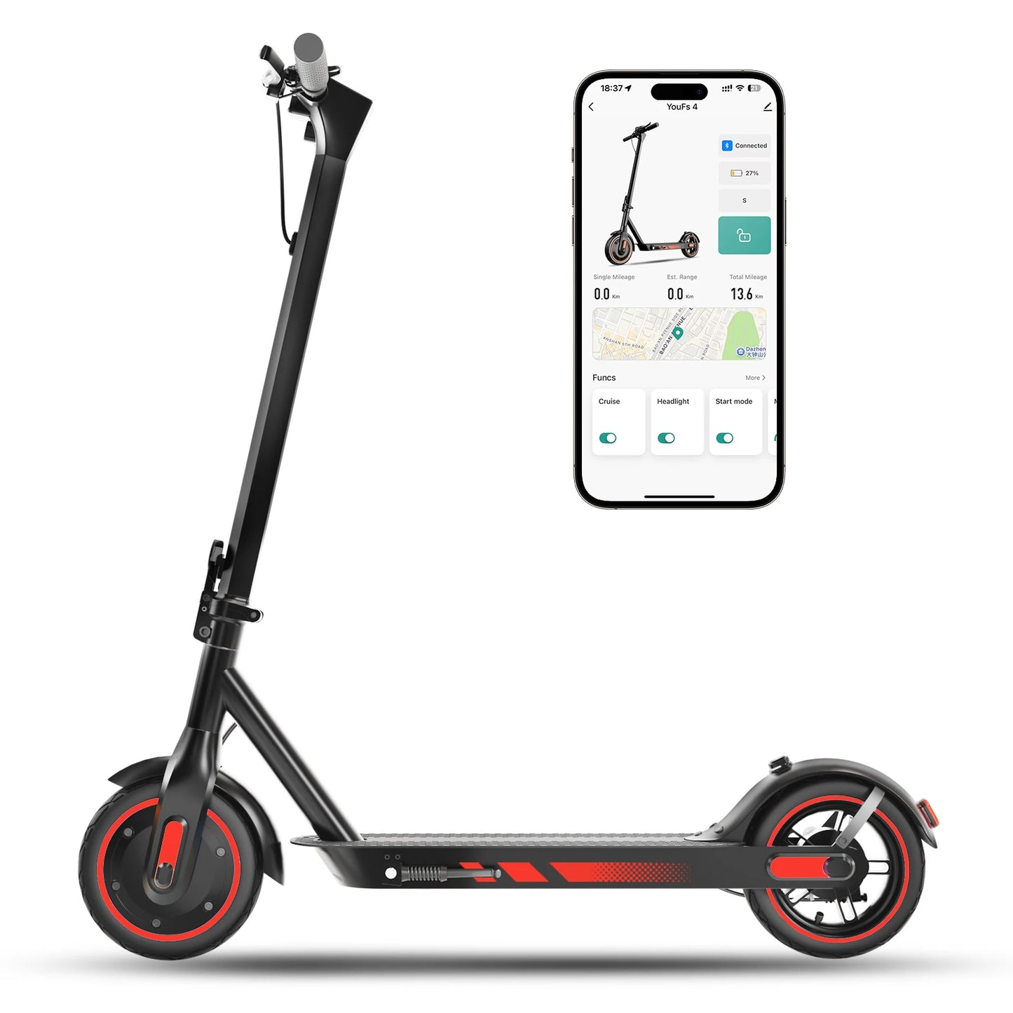 HiQiS V10 E-scooter 500WMotor 36V 10.5Ah 25MPH Speed 22mile Range Foldable E-scooter 10inch Air Tire Electric Scooter for Adults