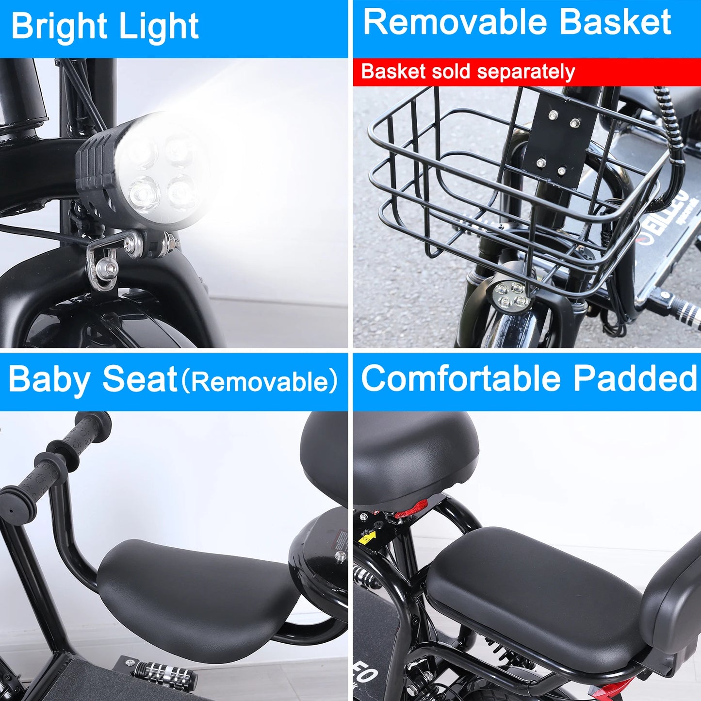 Spacewalk 36V Electric Scooter with 3 Seats for Adults Power by 500W Motor Peak, E Bike with 14" Tire and 20 Miles Range&17.4Mph