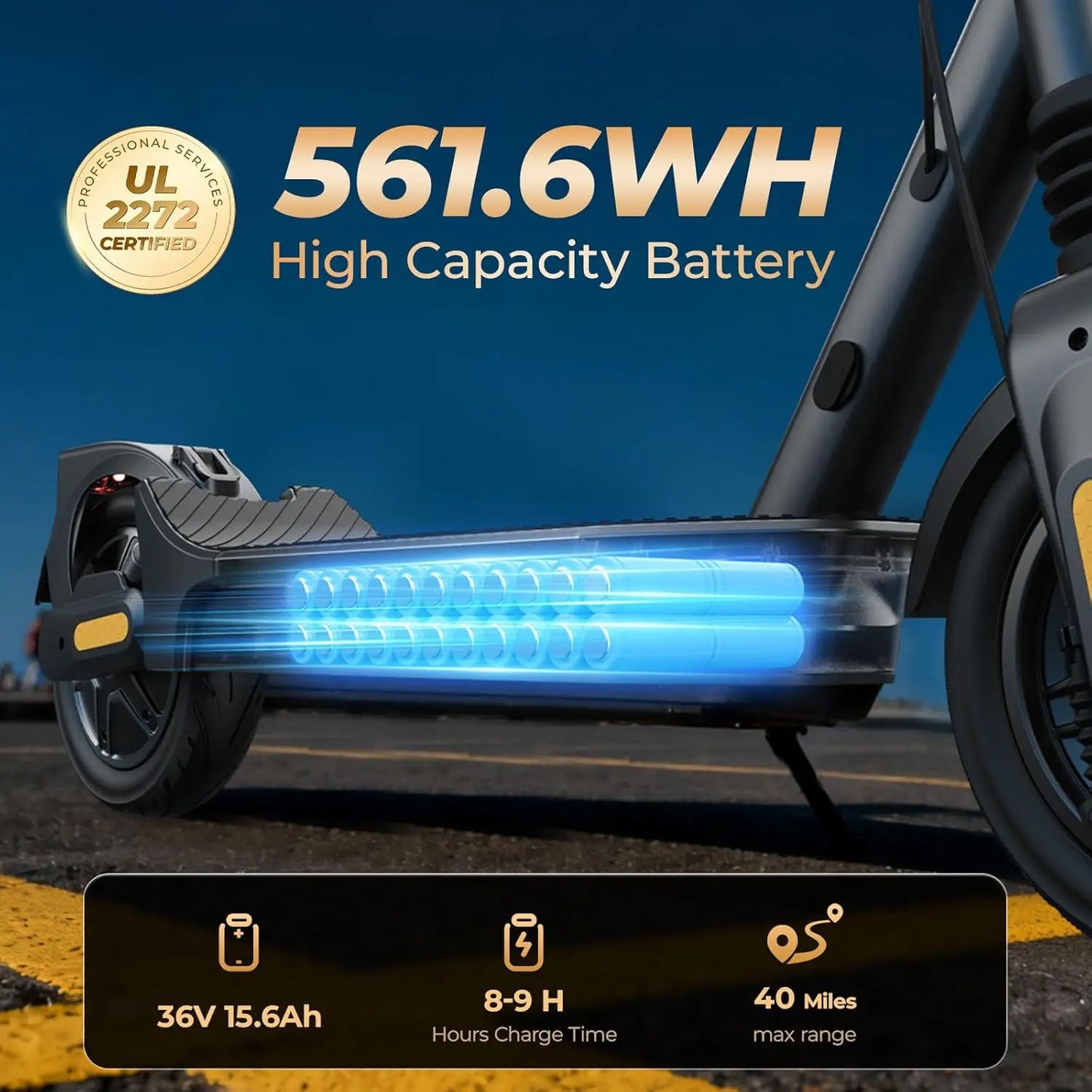 Foldable Adult E-Scooter 1000/500W 20MPH 10/8.5 Inch Non-slip Tire 40/20 Miles Long Range Dual Shock Absorption APP Control