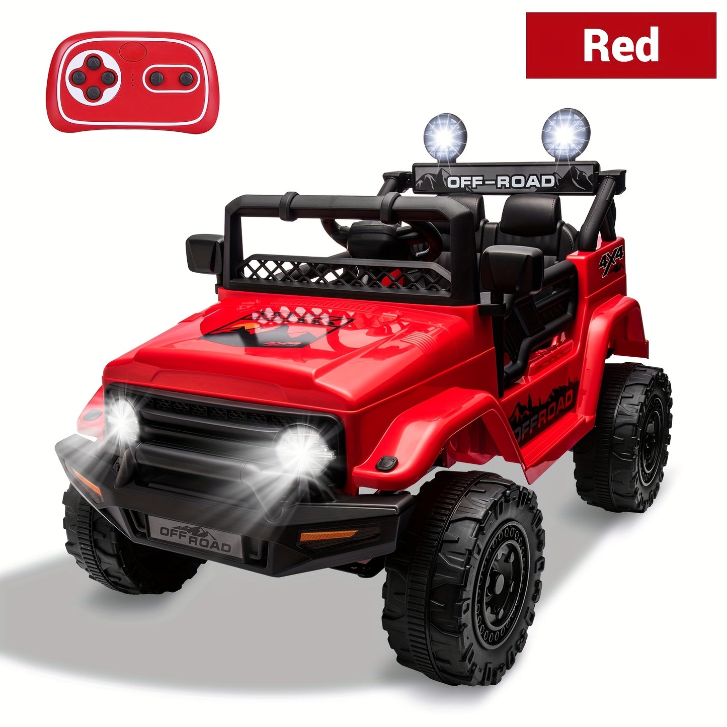 12V Battery Kids Ride On Truck | 4 Wheels Kids' Electric Vehicles Off-Road, Electric Toys Car For Kids With Remote, 3 Speed, Spring Suspension, Led Lights, Music, Christmas Birthday Children Gifts, Colors:, Red, Pink, Army Gr