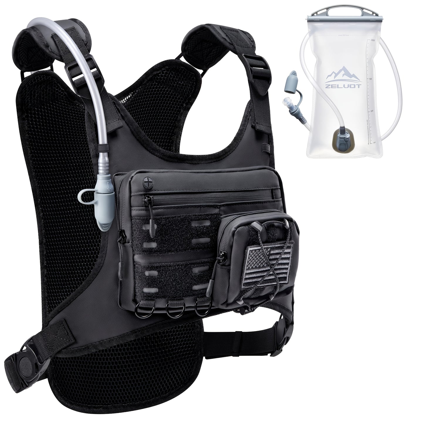 Running Vest, Lightweight Adjustable Chest Pack With Gear Holder, 2L Water Bladder, Reflective Running Hydration Vest For Women Men, USA Original Patent, For Marathon