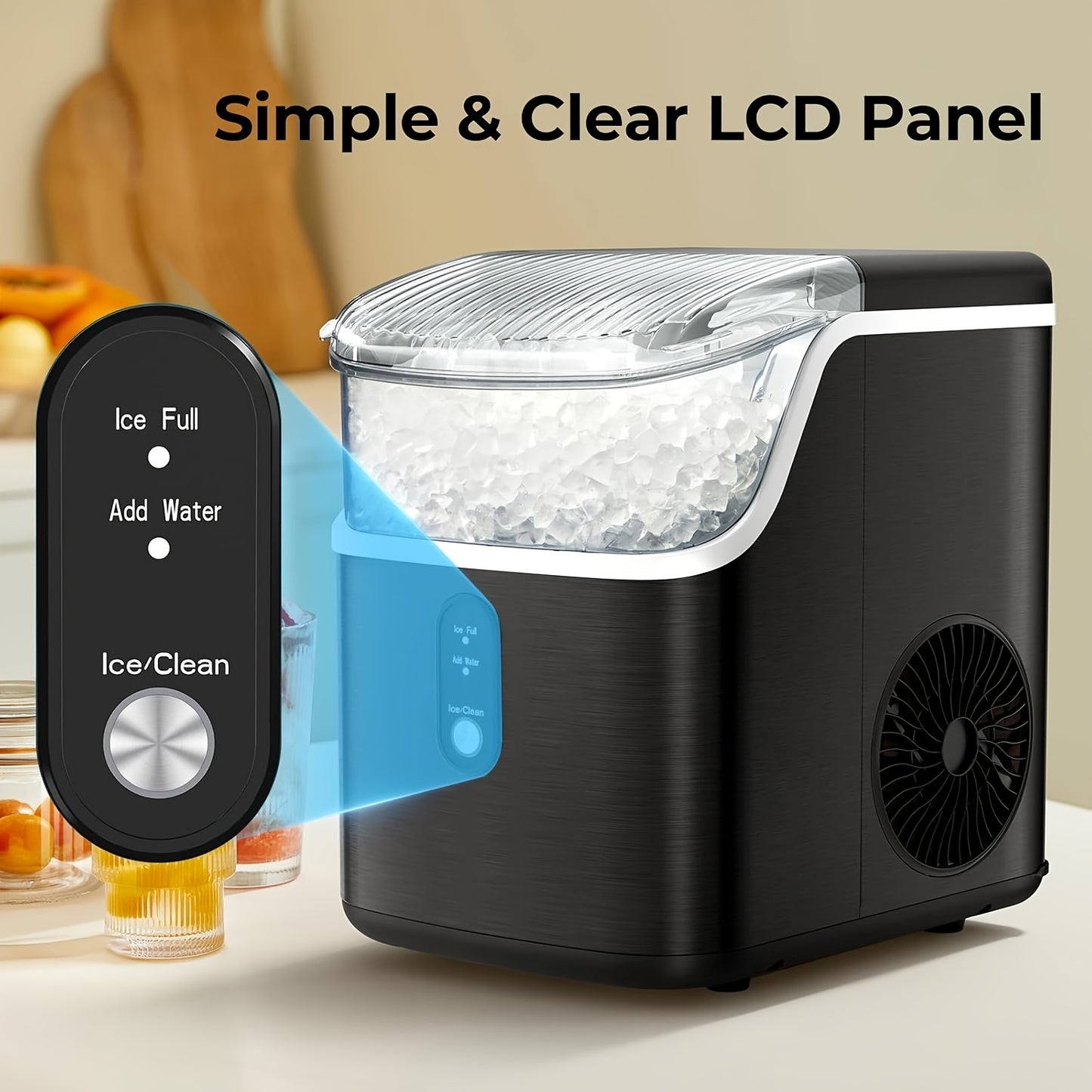Nugget Ice Maker Countertop | 26 Lbs/Day 35 Lbs/Day Pebble Ice, Sonic Ice, Bullet Ice, Cube Ice | Self-Cleaning, Stainless Steel Black, With Ice Scoop And Basket For Home & Kitchen