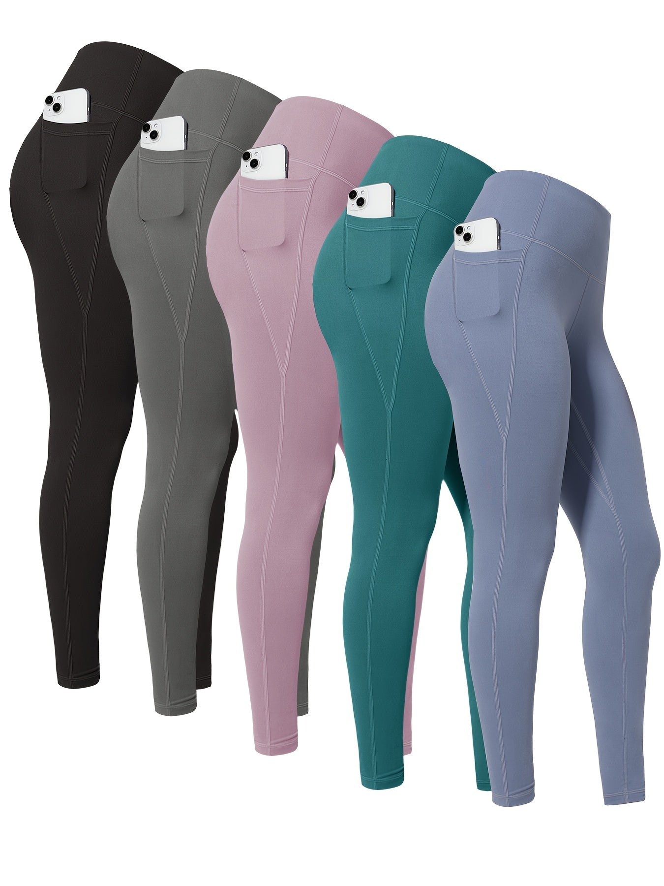 LINOZO Leggings With Pockets, High Waist Cropped Polyester
