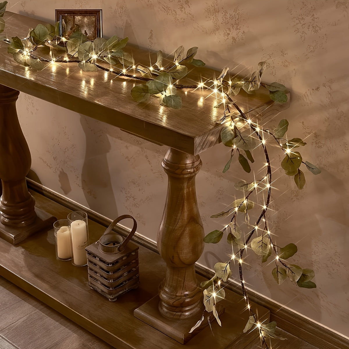 1pc, 6ft Illuminated Eucalyptus Garland Artificial Greenery Branches Lights for Room Staircase Outdoor Wedding Holiday Christmas Valentine's Day Decoration Indoor Event Party Home Decor (Battery Operated, Batteries Not Includ