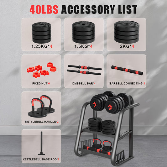 Adjustable Dumbbell Set, 20/30/40/60/90/110LBS Free Weights Set with Upgraded Nut, 5in 1 Weight Set Used As Dumbbell, Barbell, Kettlebell, Push-up Rack, Weight Plates, Home Gym Fitness Workout.Suitable for Men/Women.Great Hal