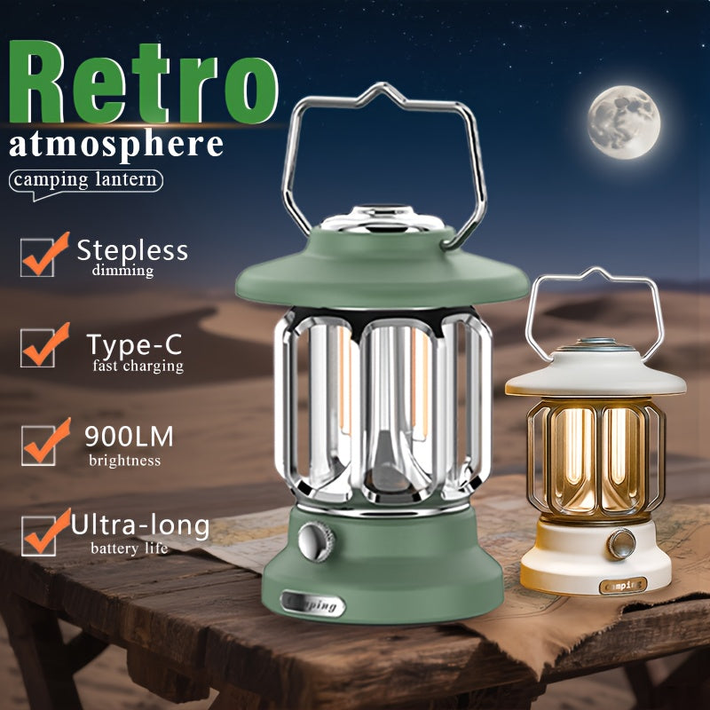 Camping Lantern Rechargeable, 3600mAh 900LM Battery Powered Hanging Vintage Camping Lights, Romantic Atmosphere Tent Light for Power Outage,Hiking, Party