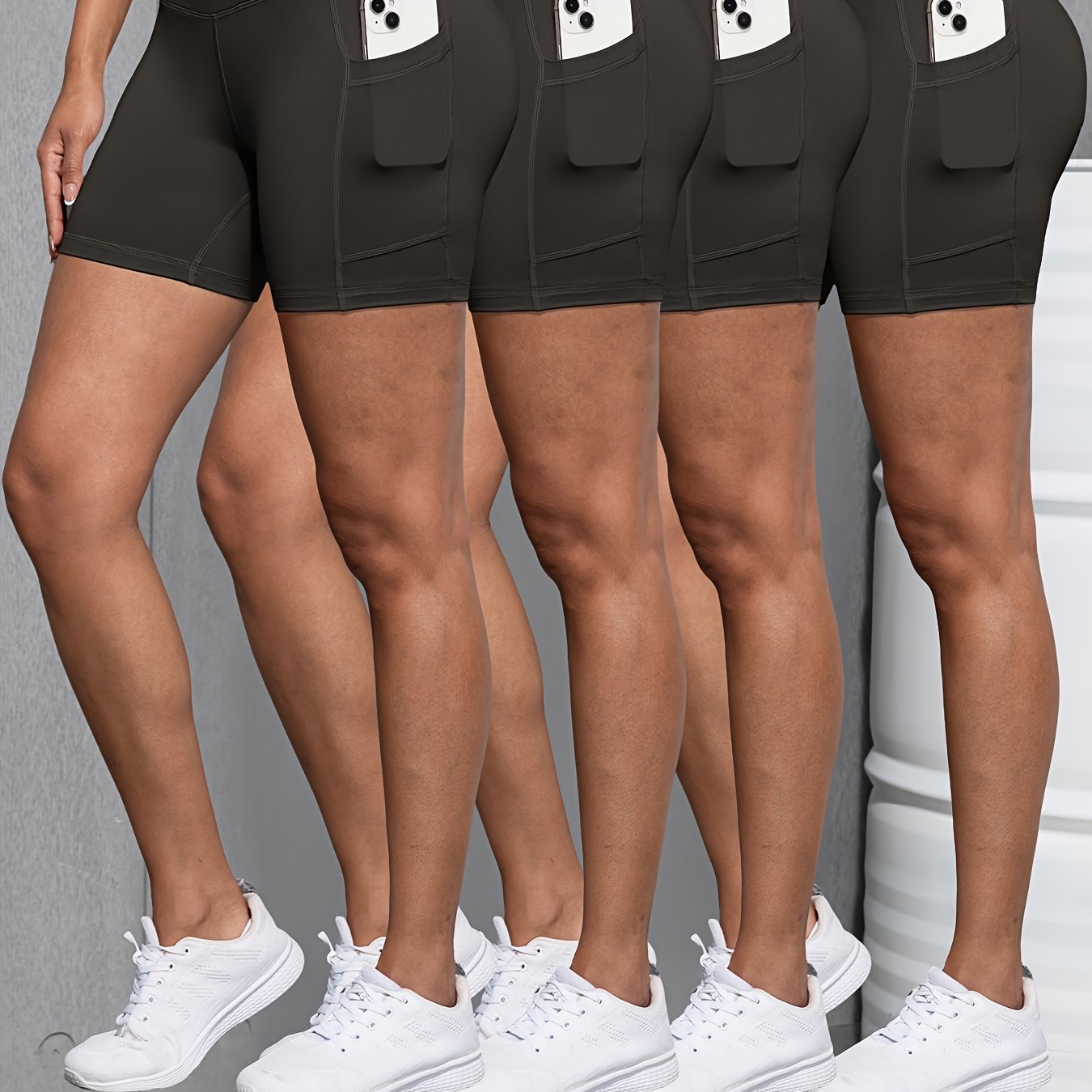 4 Pack Biker Shorts for Women with Pockets, 5" High Waisted Tummy Control Workout Yoga Running Gym Tennis Shorts