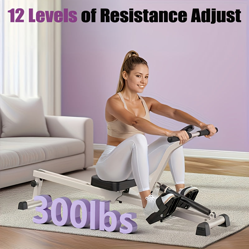 [Foldable Rowing Machine] FEIERDUNSTYO Foldable Hydraulic Rowing Machine for Home - 330LBS Weight Capacity, 12-Level Adjustable Resistance, Compact Space-Saving Design with Silent Operation, Full-Body Workout Equipment for Ca