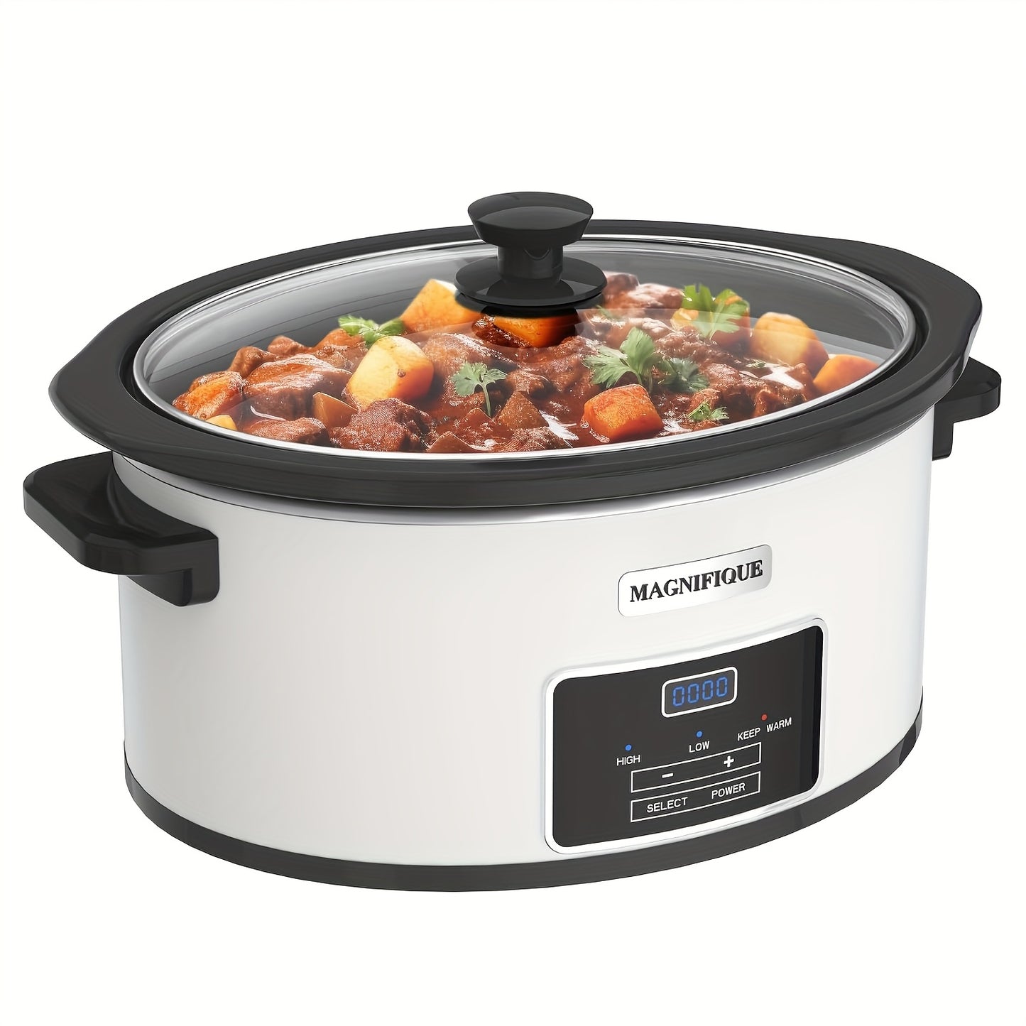 1pc 6-Quart Programmable Slow Cooker with Classic Ceramic Liner, Perfect for Mixing Salads, Making Jam, and Cooking Noodles, Dishwasher Safe Pot, White or Black, Glass/Aluminum/Ceramic Material, 120V, US Plug, Small Household