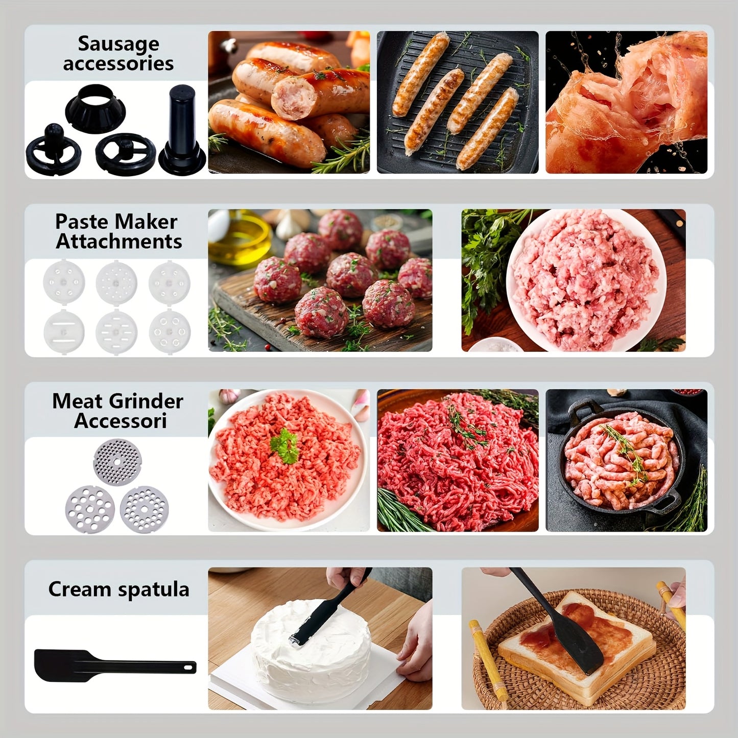 6-in-1 Electric Vertical Mixer, 400W 6-speed with Pulse Button, Accessories with 6.3QT Stainless Steel Bowl, Mixer, Dough Hook, Egg Beater, Spatula, Juicer Accessories, Meat Grinder Accessories and Noodle Pressing Accessories