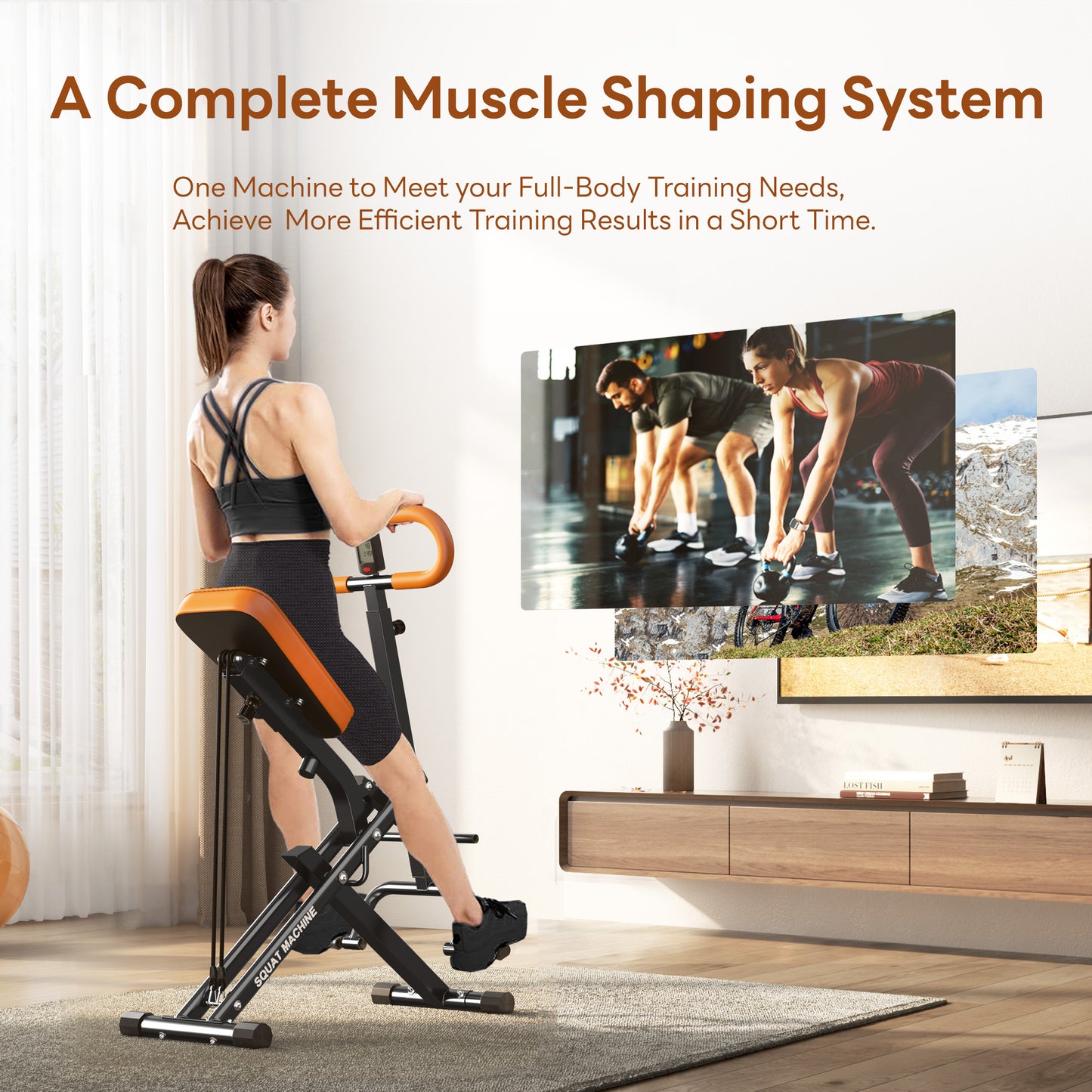 Squat Machine for Home Gym, Squat Rowing Machine with Adjustable Resistance and Optional Full Motion, Squat Assist Trainer for Glutes & Legs Workout