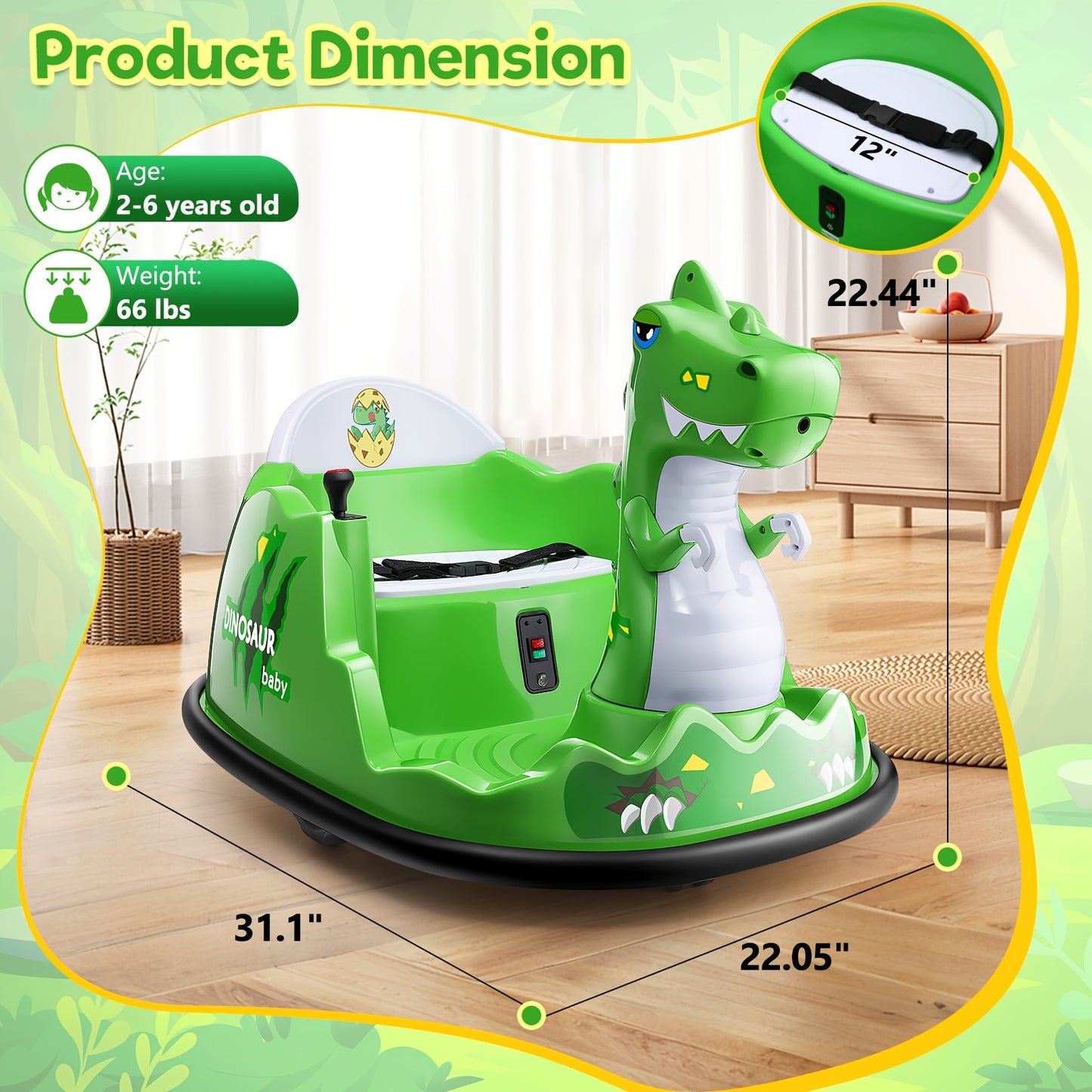 12V Kids Ride-On Bumper Car Suitable for with Parent Remote, Music, 360° Spin, 2 Driving Modes & 3-Speed - Power-Wheel Vehicle with Rubber Tires, Giraffe/LED Light or Dinosaur/LED Spray