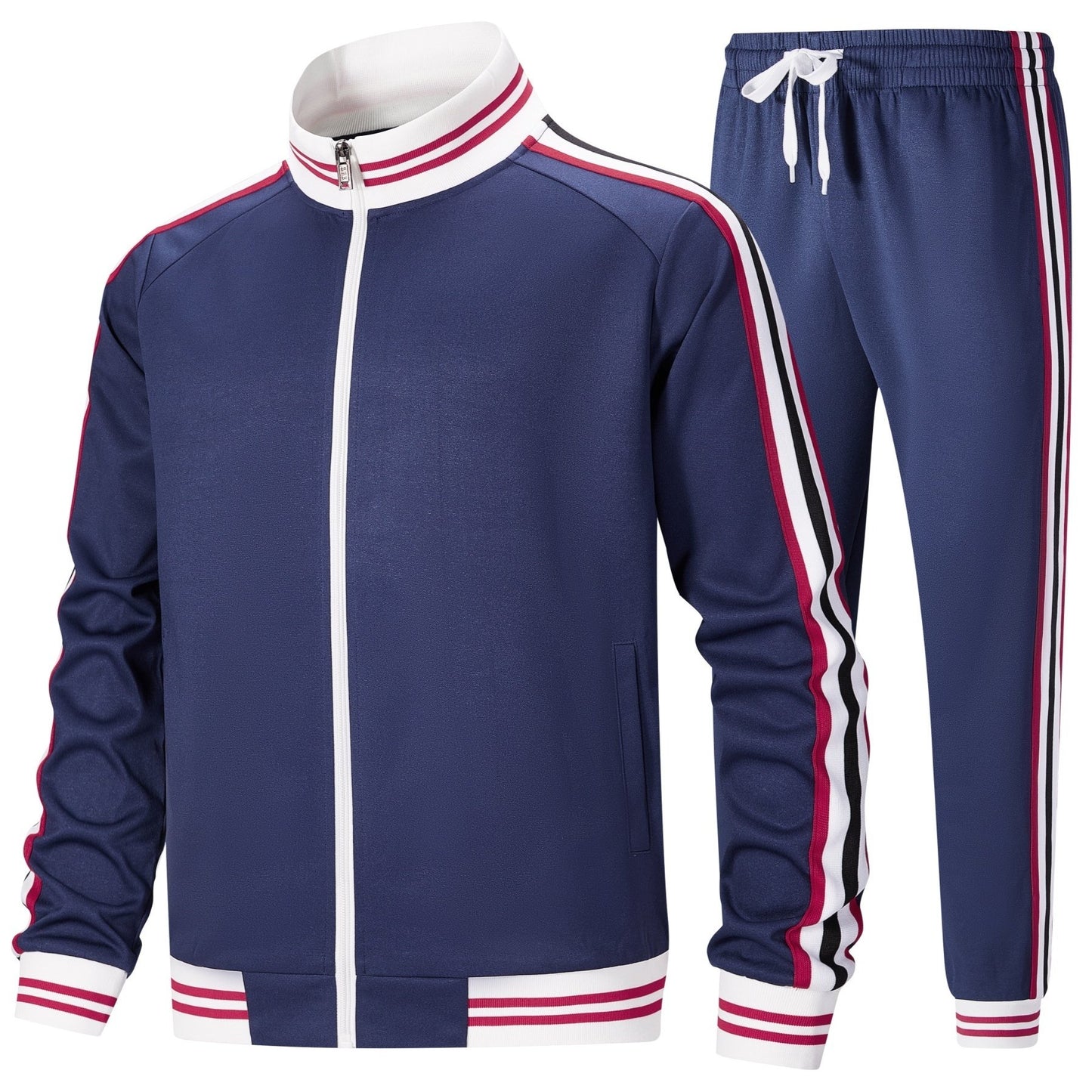 Men's Track Suit Set Polyester Zip Jacket And Pants 2pc