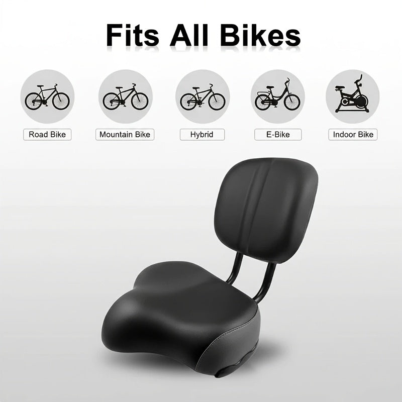 Bike Seat With Backrest PU Memory Foam Cushion Universal