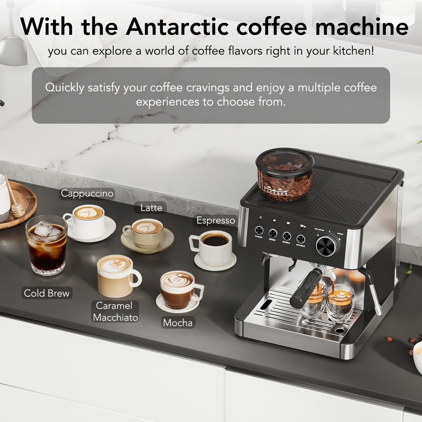KNDKOCoffee Espresso Machine With Built-In Grinder Stainless Steel