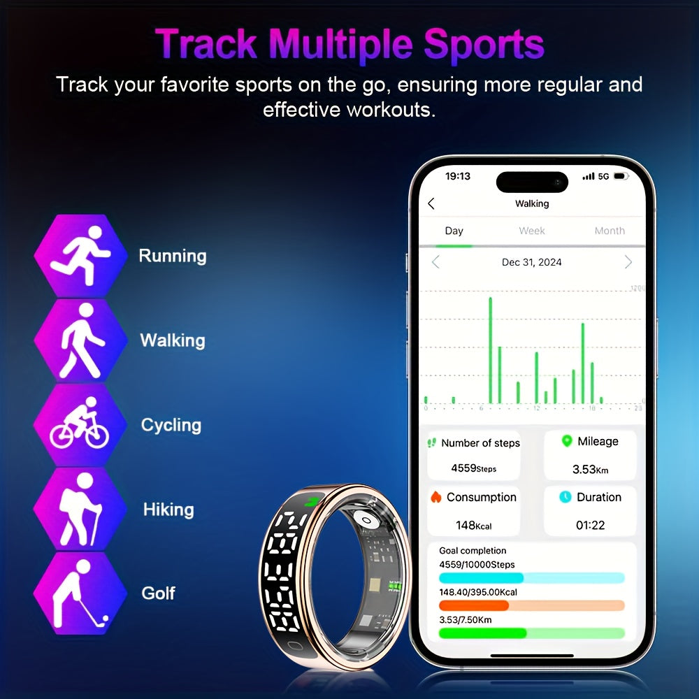 FERTO Smart Ring With Display And Touch Screen Fitness Tracker