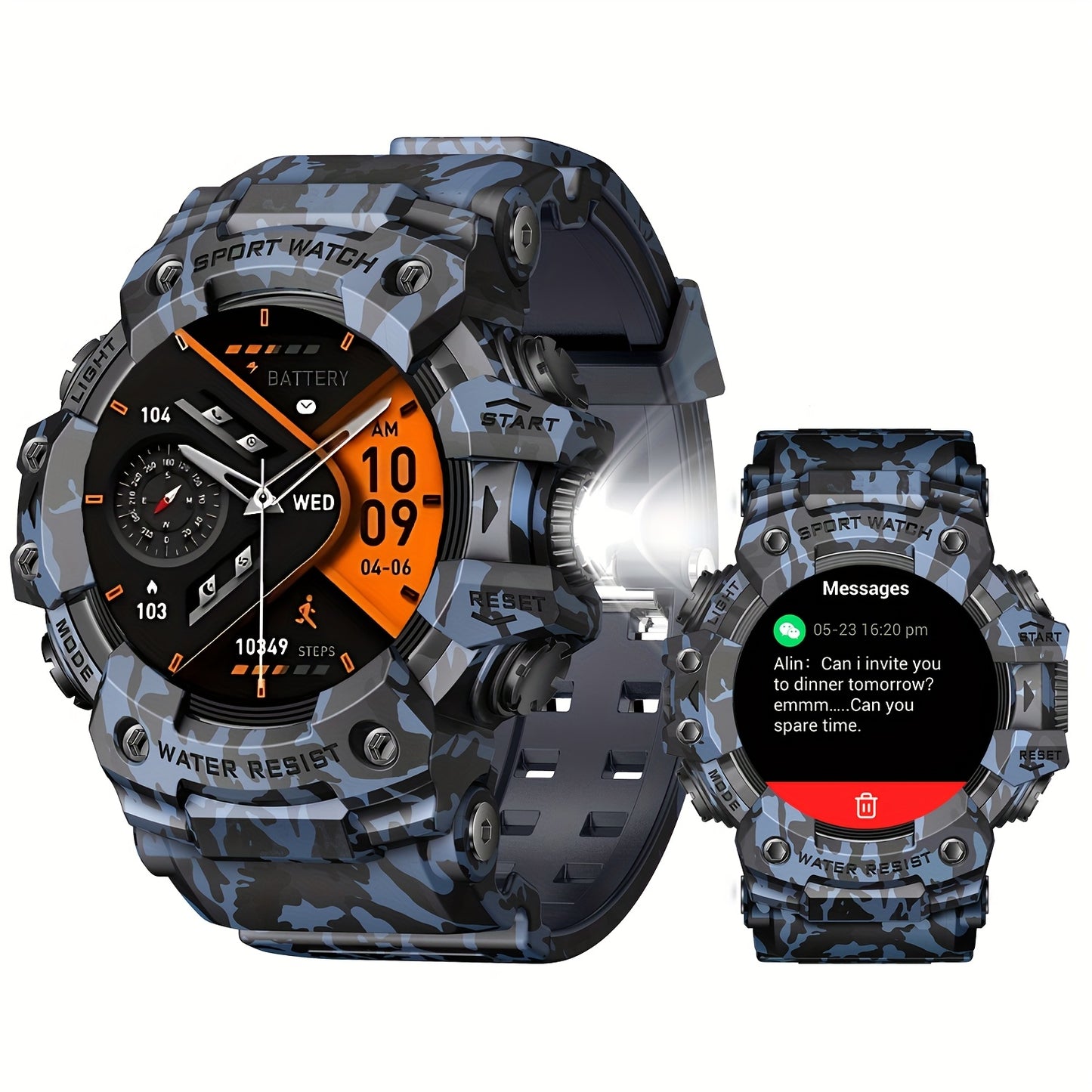 Smart Watches for Men (Answer/Make Call), Outdoor Watch with LED Flashlight, 1.32" TFT Screen Watch, 100+ Sport Modes, SOS, Sleep Tracker, Fitness Watch Health Watch for iPhone/Android - Cool Gifts for Men