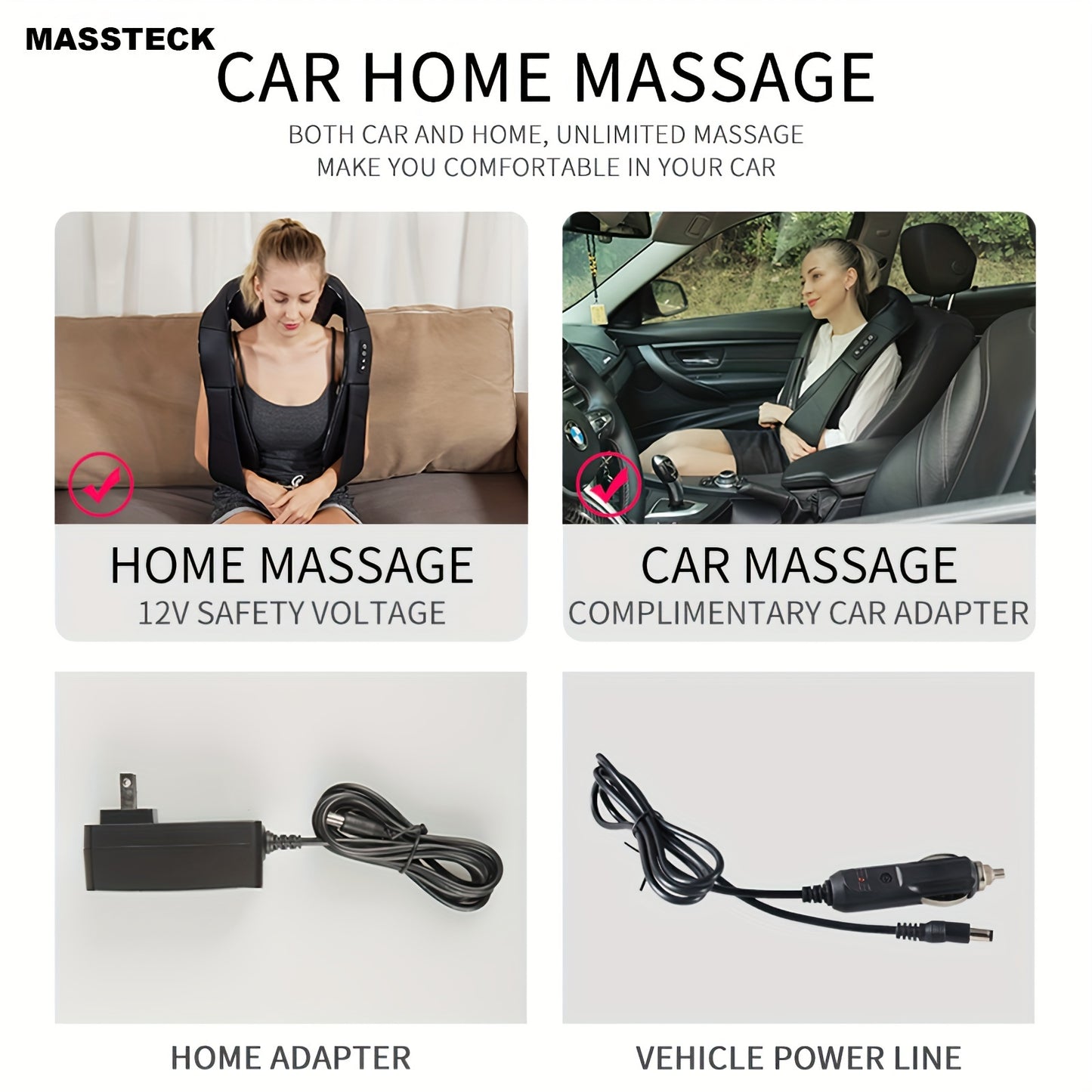 MASSTECK Shiatsu Neck Massager with Heat, 3D Kneading for Neck Back Shoulder, Relax at Home Office & Car, Gift for Mom Dad Women Men, Christmas Gift