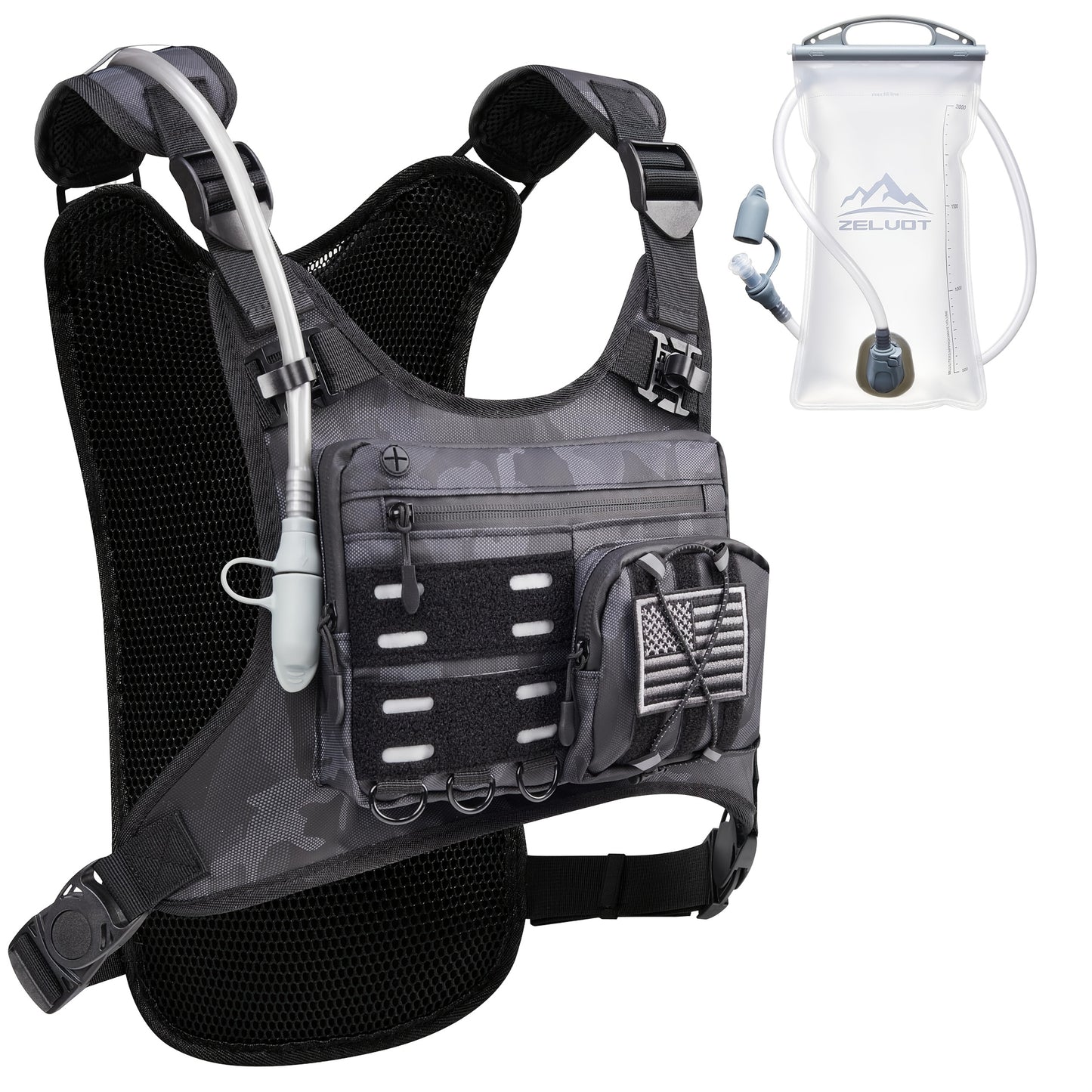 Running Vest, Lightweight Adjustable Chest Pack With Gear Holder, 2L Water Bladder, Reflective Running Hydration Vest For Women Men, USA Original Patent, For Marathon