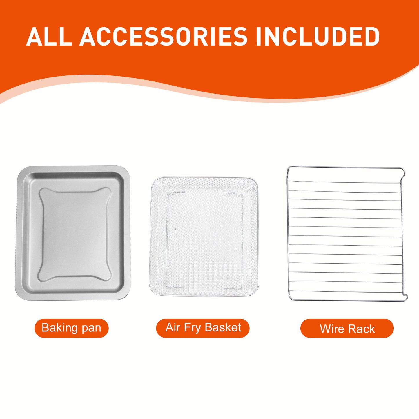 26.4QT Large Capacity Air Fryer Toaster Oven Combo - 4-in-1 Multifunctional Convection Countertop Oven with 4 Accessories, Stainless Steel, Up to 450°F