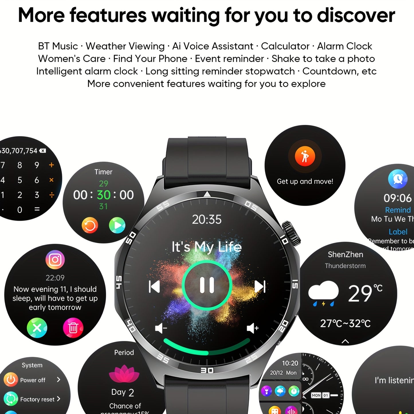 YYKY Smartwatch AMOLED Display Long-Lasting Battery Bluetooth 5.0