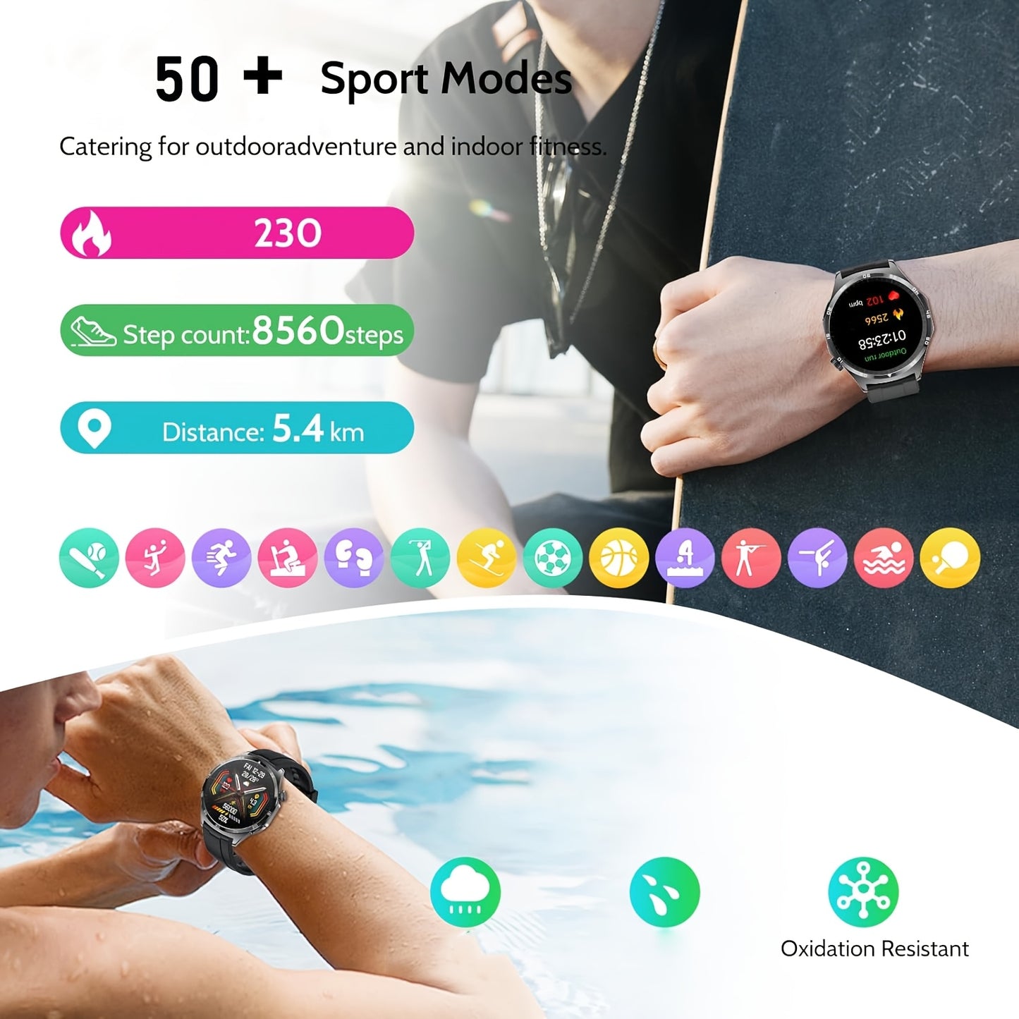YYKY Smartwatch AMOLED Display Long-Lasting Battery Bluetooth 5.0