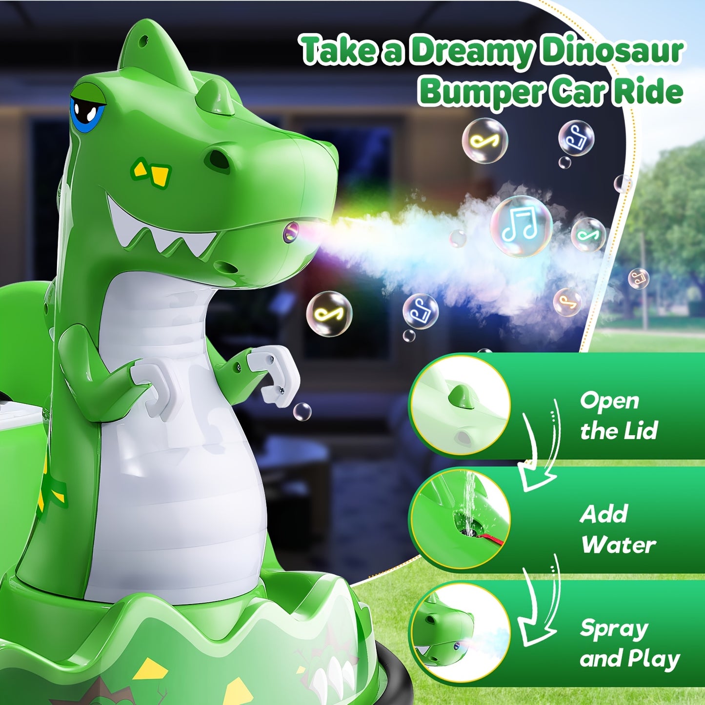 12V Kids Ride-On Bumper Car Suitable for with Parent Remote, Music, 360° Spin, 2 Driving Modes & 3-Speed - Power-Wheel Vehicle with Rubber Tires, Giraffe/LED Light or Dinosaur/LED Spray