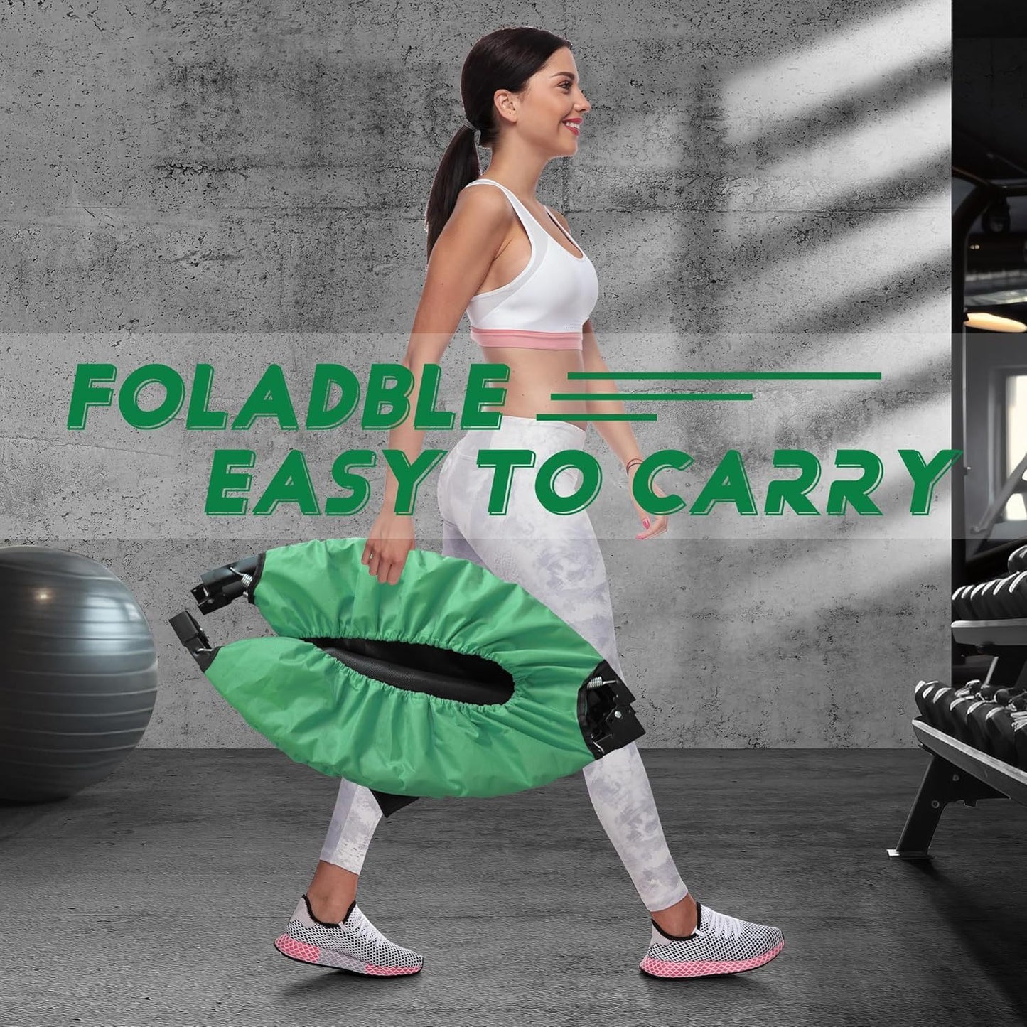 Foldable Mini Trampoline With Height-Adjustable Handle And Resistance Bands