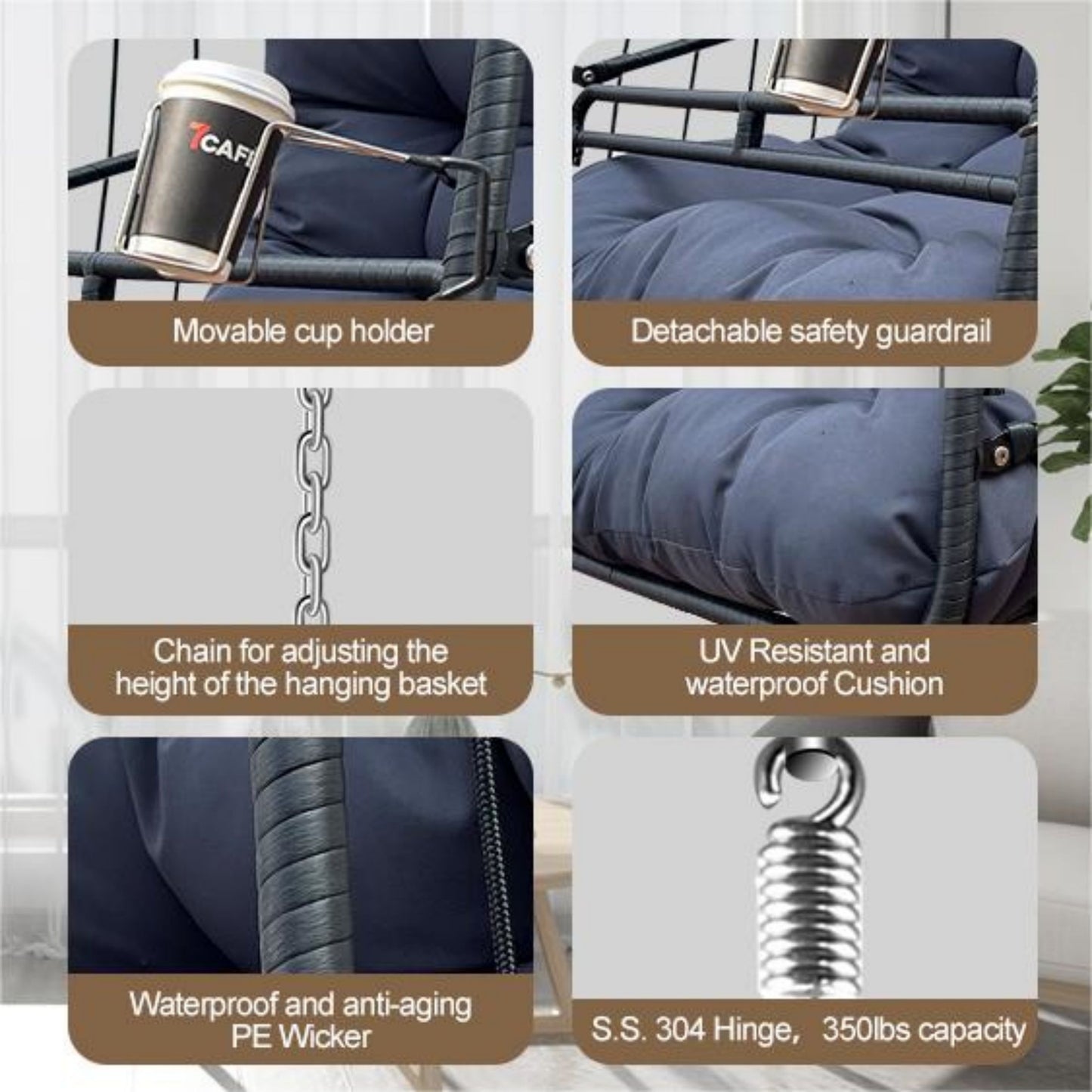 JESE Egg Basket Swing Chair Cushioned For Outdoor Leisure