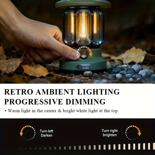 Camping Lantern Rechargeable, 3600mAh 900LM Battery Powered Hanging Vintage Camping Lights, Romantic Atmosphere Tent Light for Power Outage,Hiking, Party