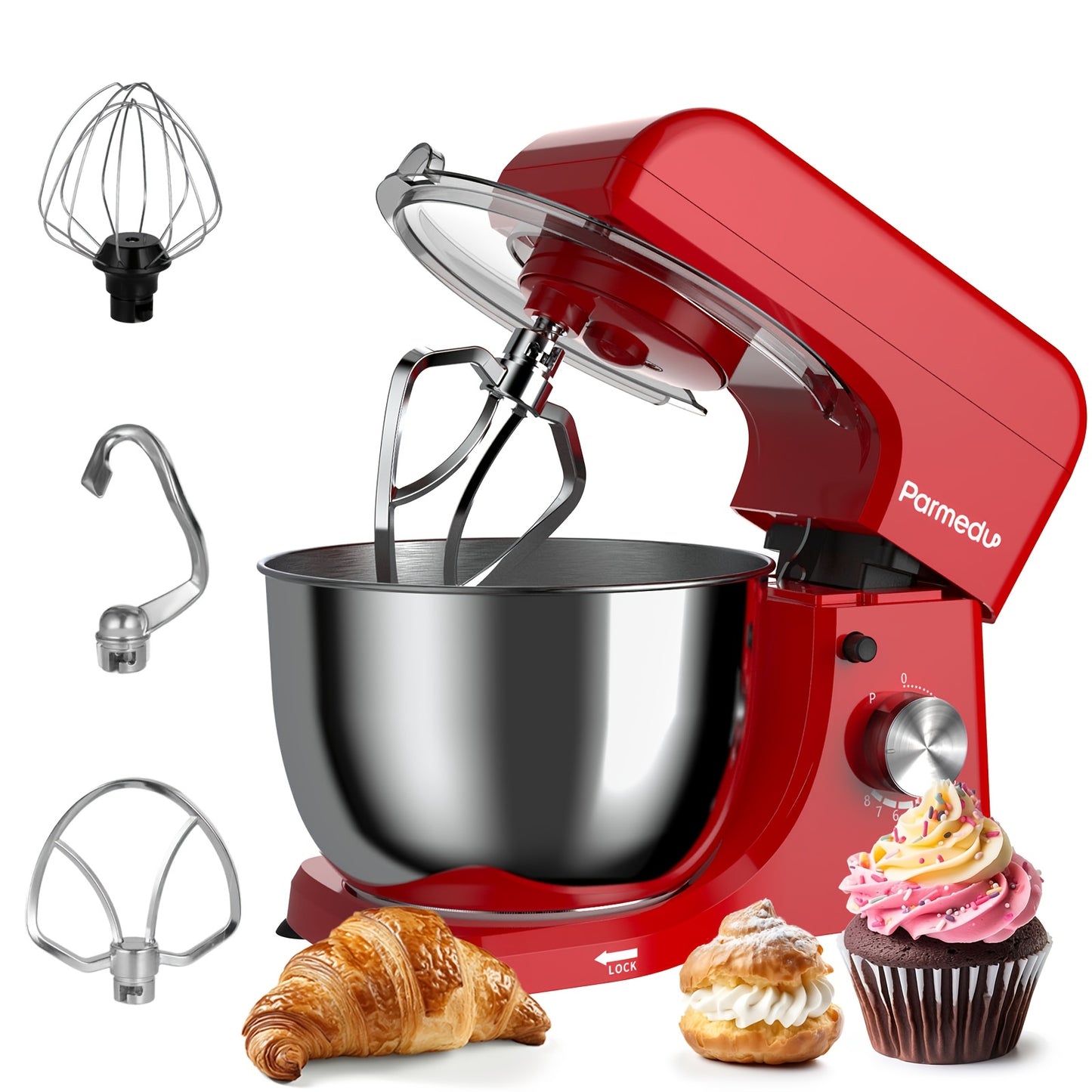 Compact Stand Mixer 11.8" D X 6.9" W X 10.4"H: 8-Speed 380 W Tilt-Head Household Food Mixer- 4.76 Qt 304 Stainless Steel Bowl with Cover& Egg Whisk& Dough Hook& Flat Beater- Electric Kitchen Stand Mixer for Baking, Pizza, Smo