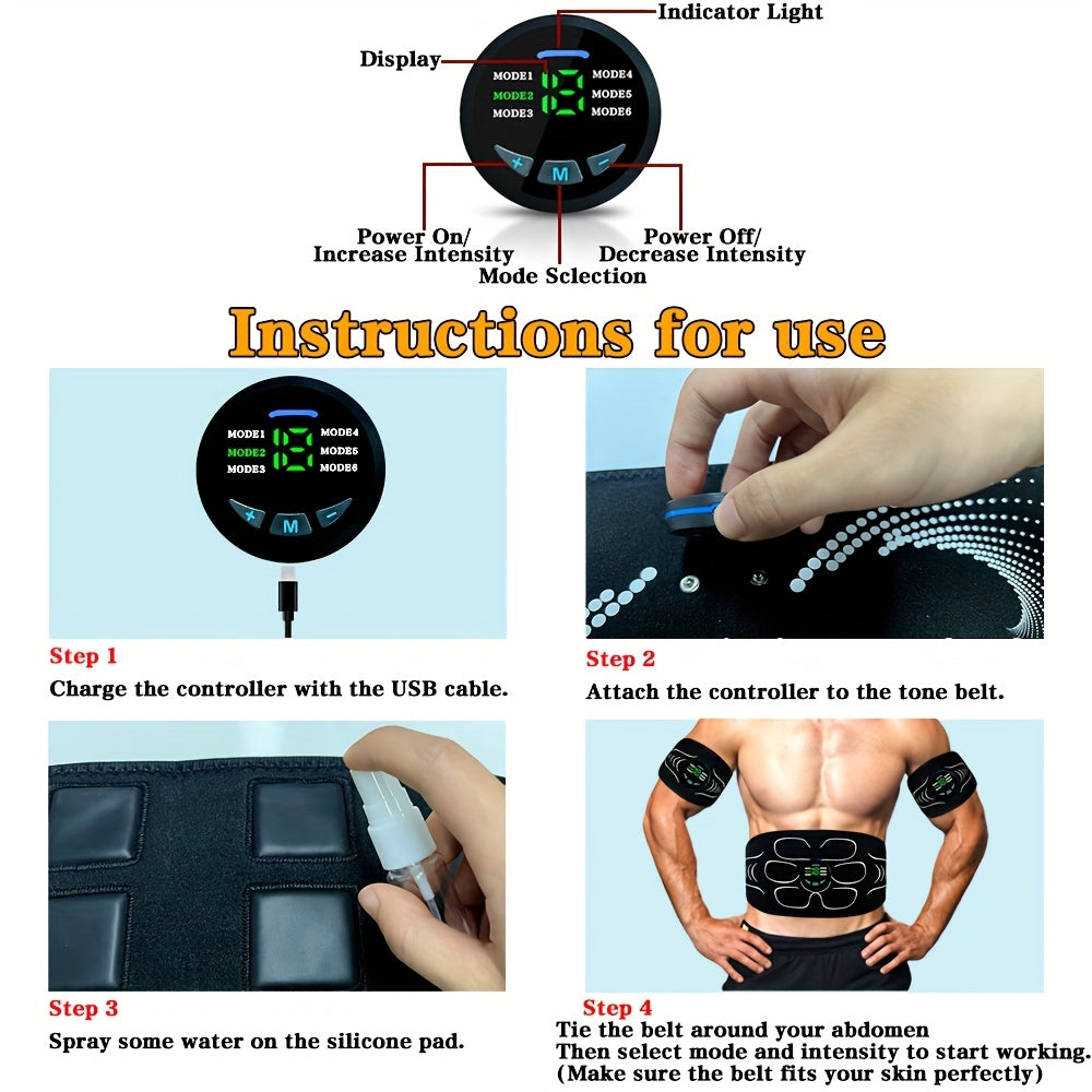 Rechargeable EMS Muscle Stimulator, ABS Fitness Belt, Abdominal Muscle Training And Physical Stimulator - Full-body Relaxation And Fitness, Suitable for Travel, Home Massage, Office, Etc. (Set Includes Abdominal Trainer *1+ A