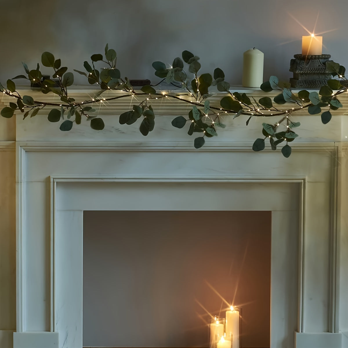 1pc, 6ft Illuminated Eucalyptus Garland Artificial Greenery Branches Lights for Room Staircase Outdoor Wedding Holiday Christmas Valentine's Day Decoration Indoor Event Party Home Decor (Battery Operated, Batteries Not Includ