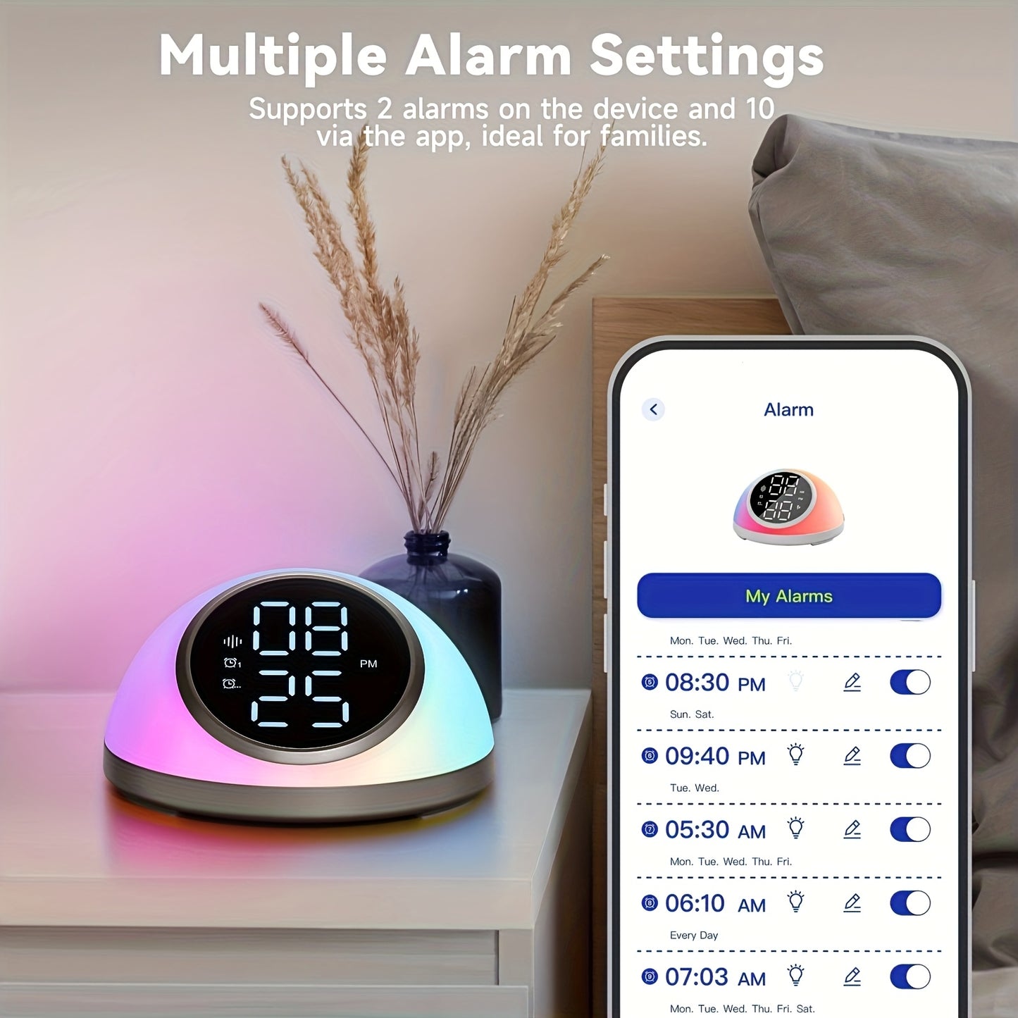 Alarm Clock With White Noise Machine For Peaceful Sleep
