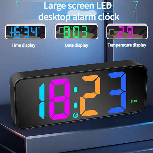 Large-Screen Digital Alarm Clock with Voice & USB Charging Port - 6.5-inch -Friendly Bedside Clock, Snooze, Volume & Brightness Adjustment, USB- (Mains Required) for & visually - Heavy-Duty