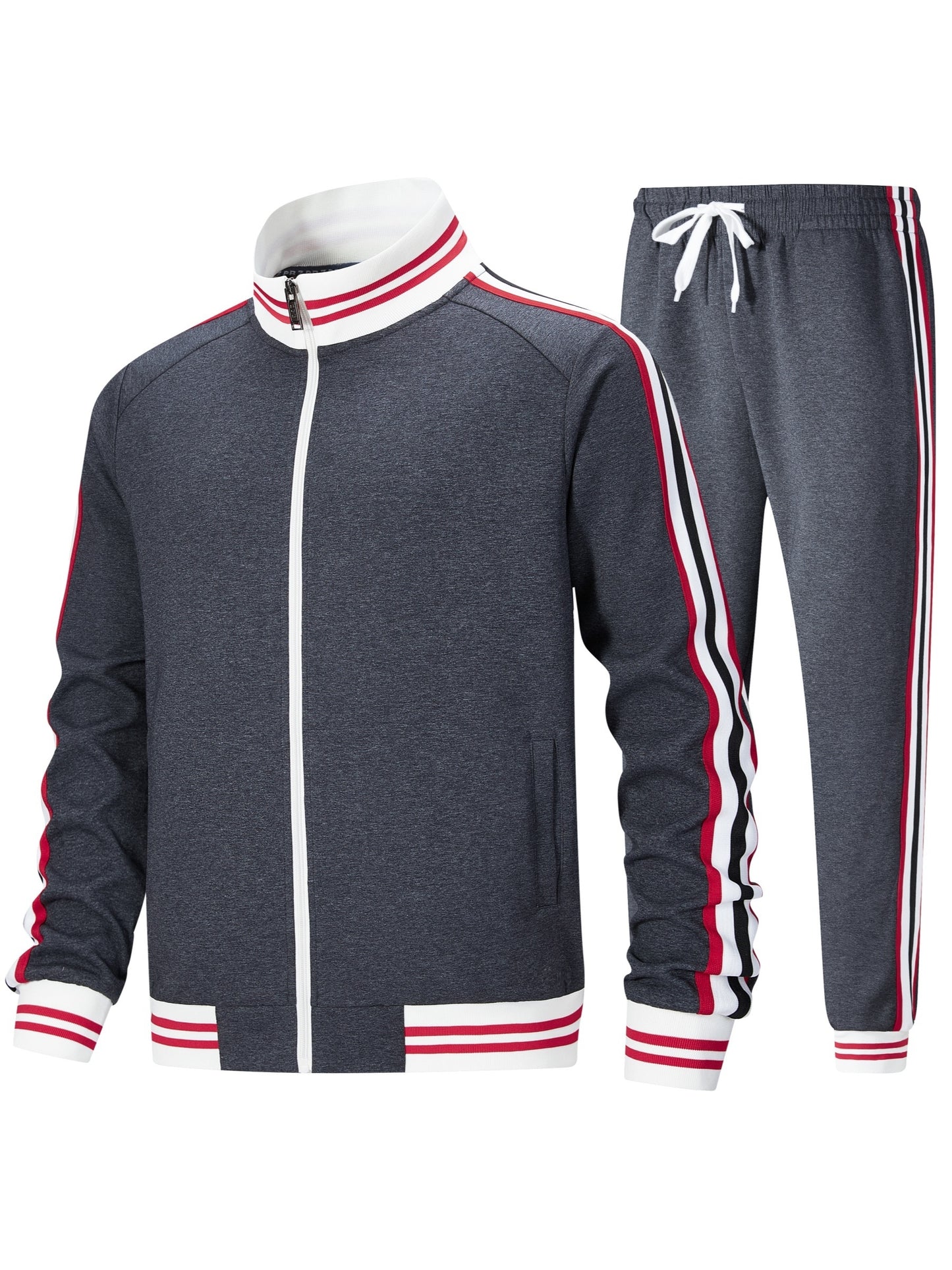 Men's Track Suit Set Polyester Zip Jacket And Pants 2pc