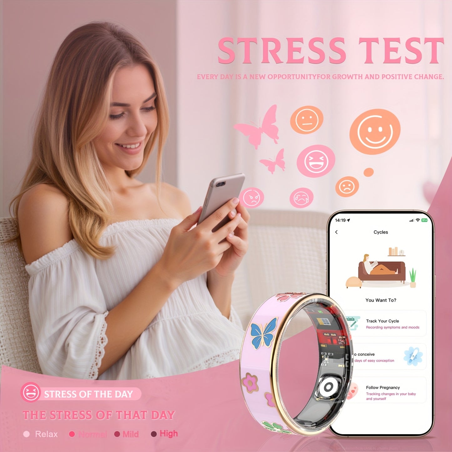 Smart Ring Compatible for Men & Women with Charging Case - Fitness Tracker, Sleep Monitor, Step/Distance/Calorie Counter, Multi-Sport Modes, Magnetic Sync, IP68 Waterproof, Smart, Stylish Ring for Gym & Holiday Gifts