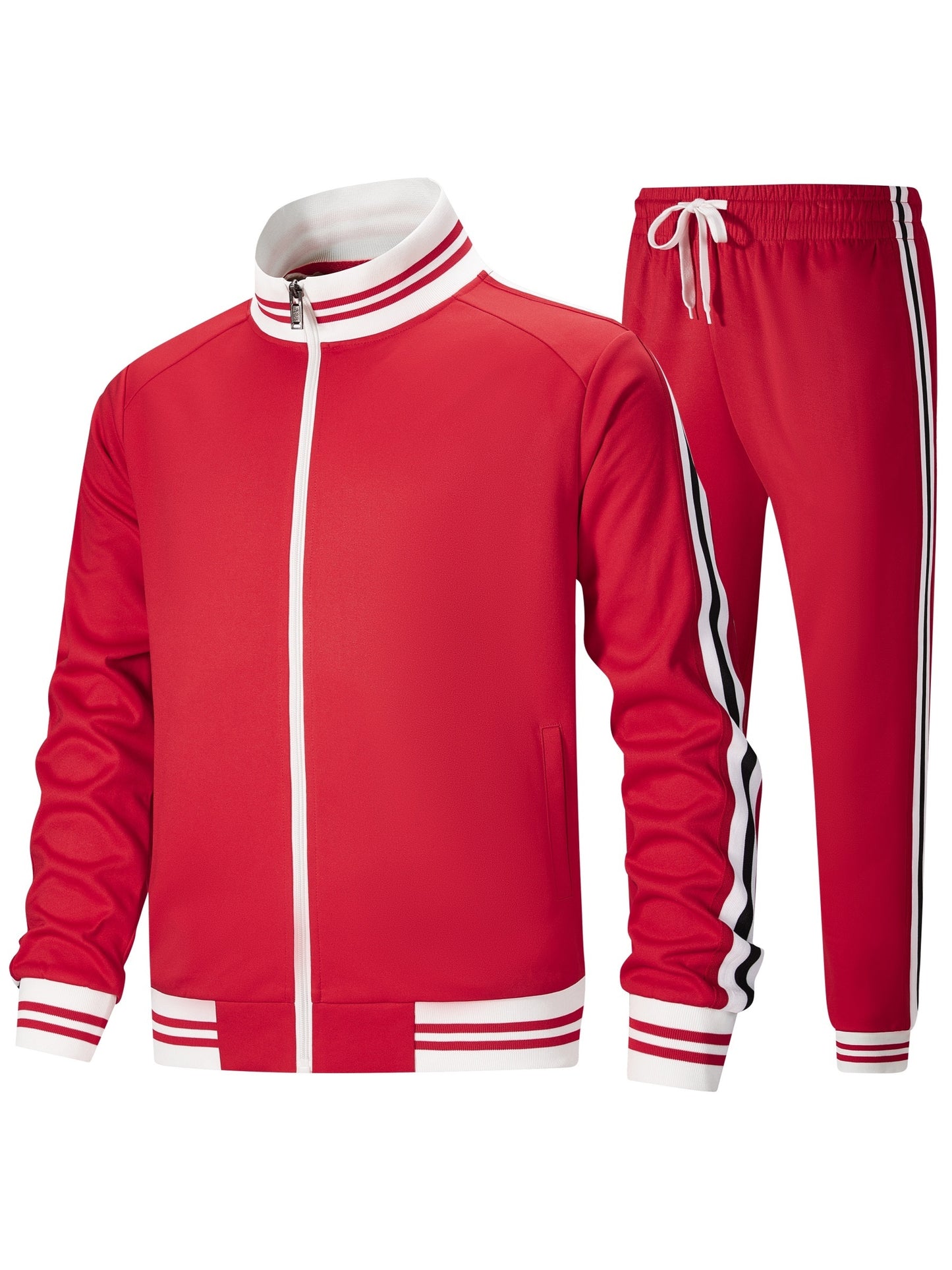 Men's Track Suit Set Polyester Zip Jacket And Pants 2pc