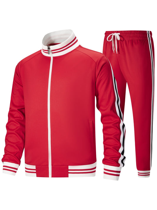 Men's Track Suit Set Polyester Zip Jacket And Pants 2pc