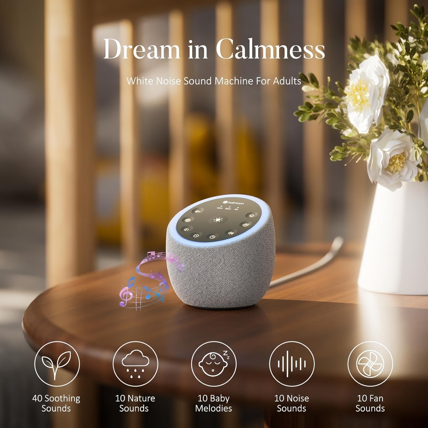 Novostella White Noise Machine With Night Light And 40 Sounds